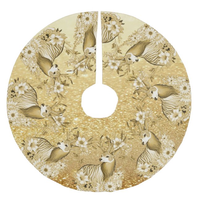 Guld Blommig Ren Jul Trädskörtel Julgransmatta Borstad Polyester (Framsidan)