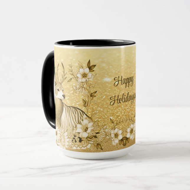 Guld Blommig Ren Julmugg Mugg (Framsida vänster)