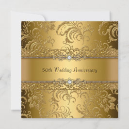 Guld Blommig Virvel 50-års Bröllopsdag Inbjudan