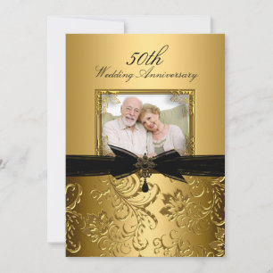 Guld Blommig Virvel Foto 50-årsjubileum Inbjudan