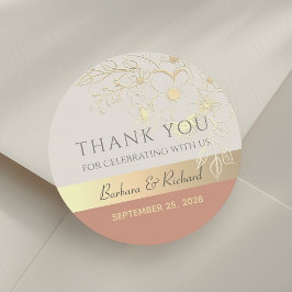 Guld Blommiga Bröllop Tack Sticker Runt Klistermärke