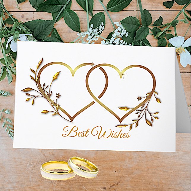 Guld Blommiga Hjärtan Bröllopshälsningskort Kort (Skapare uppladdad)