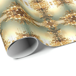 Guld Blommiga Ornament Jul Inpackningspapper Presentpapper