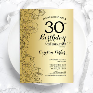 Guld Blommigt 30års födelsedag Party Inbjudningar