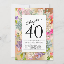 Guld Blommigt 40:e födelsedagen Inbjudningar