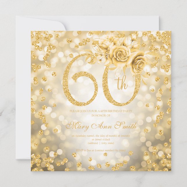 Guld Blommigt 60:e födelsedagen Glam Ljus (Framsida)
