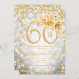 Guld Blommigt 60:e födelsedagen Glam Silver Ljus Inbjudningar