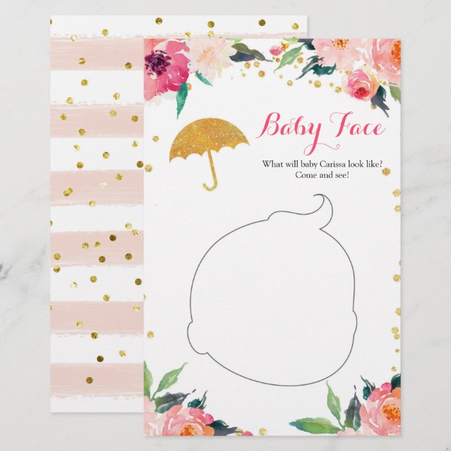 Guld Blommigt April Shower Baby Shower Baby Ansikt (Fram/baksida)