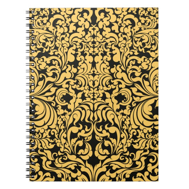 Guld blommigt art mönster på svart, thai art vinta anteckningsbok (Framsidan)