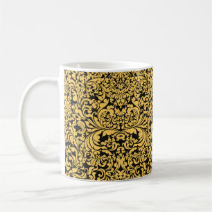 Guld blommigt art mönster på svart, thai art vinta kaffemugg