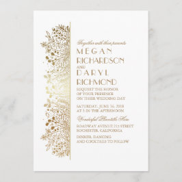 Guld Blommigt Barnets utandning Elegant bröllop Inbjudningar