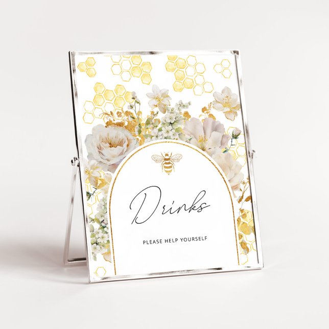 Guld blommigt bin Drinks hjälper dig själv Poster (Skapare uppladdad)