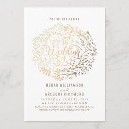 Guld Blommigt Bouquet Elegant Modern Bröllop Inbjudningar