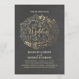 Guld Blommigt Bouquet Elegant Vintage bröllop Inbjudningar