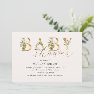 guld blommigt brev-babyduschinbjudan till babydusc