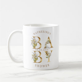 guld blommigt brev babyduschmonogram för barn kaffemugg