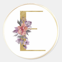 Guld Blommigt Brev E Monogram försegling Runt Klistermärke