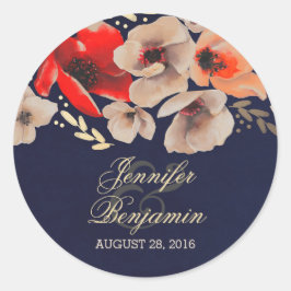 guld blommigt bröllop runt klistermärke