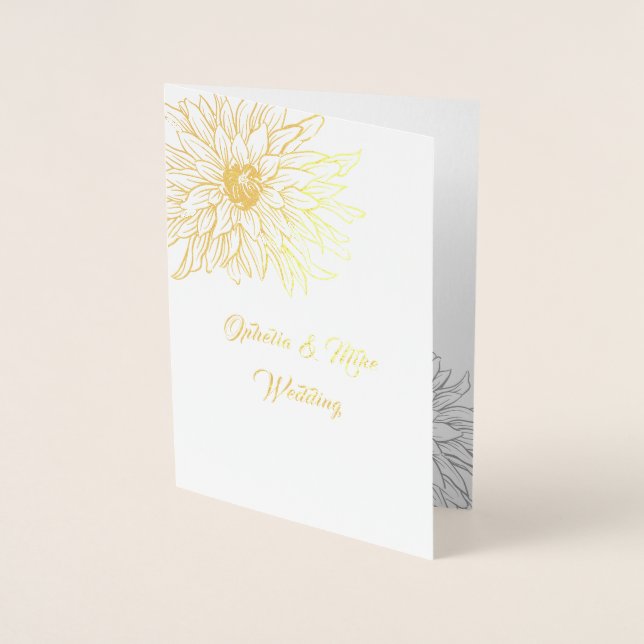 Guld Blommigt, bröllopsinbjudan,Foil Card Folierat Kort (Framsida)