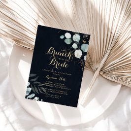 Guld Blommigt Brunch med Blue Bride Shower Inbjudningar