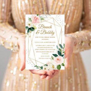 Guld Blommigt Brunch och Bubly Möhippa Inbjudningar