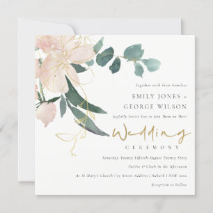 GULD BLOMMIGT BUNCH WATERCOLOR BRÖLLOP INBJUDNINGAR