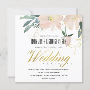 GULD BLOMMIGT BUNCH WATERCOLOR BRÖLLOP INBJUDNINGAR