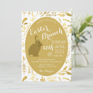 Guld Blommigt Bunny Påskägg, Påsk Brunch Meddelande