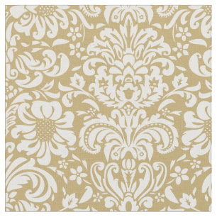 Guld Blommigt Damask Tyg