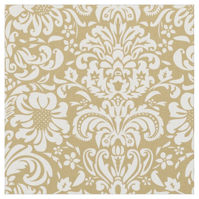 Guld Blommigt Damask Tyg (Närbild)