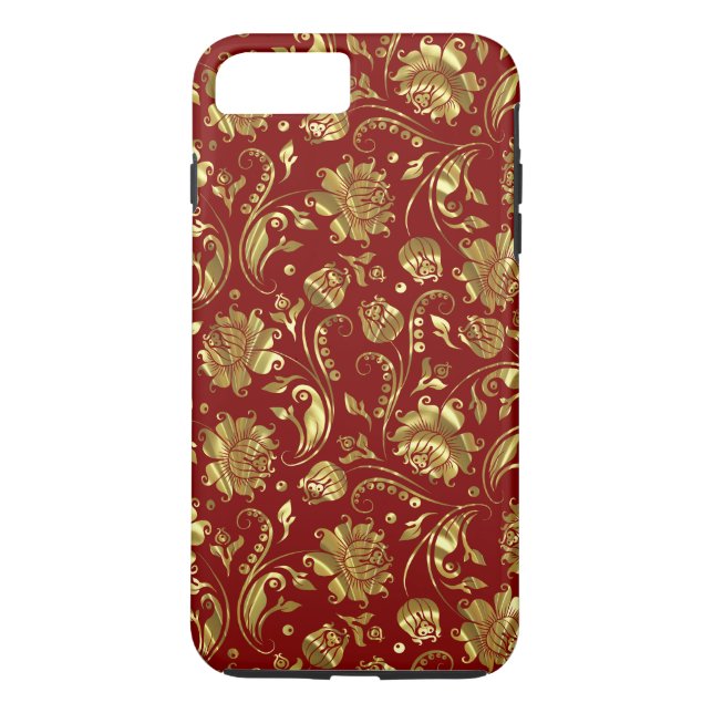 Guld Blommigt Damasks Burgundy Background Case-Mate iPhone Skal (Baksida)