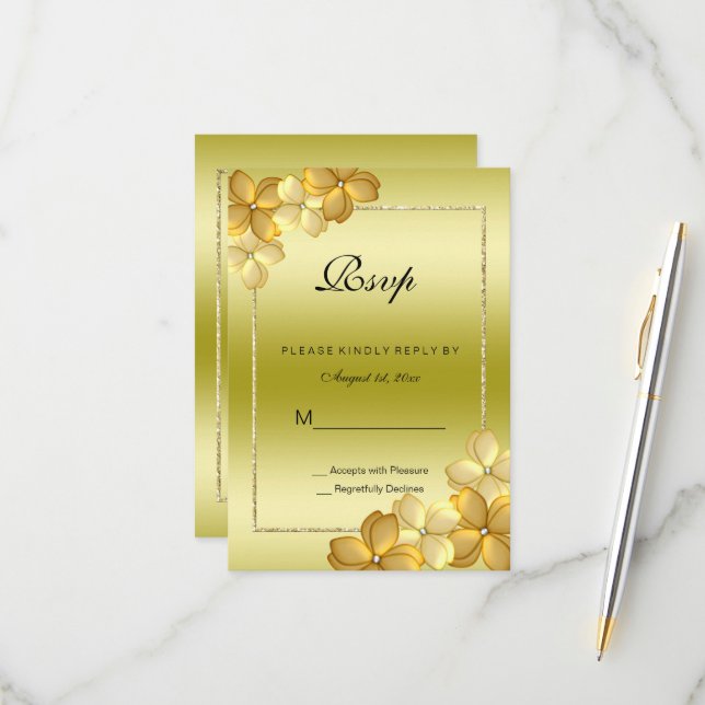 Guld Blommigt Dekoration och Glitter 60:e födelsed OSA Kort (Fram/Back In Situ)