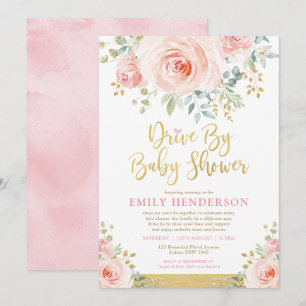 Guld Blommigt Drive by Baby Shower Quarantine Inbjudningar