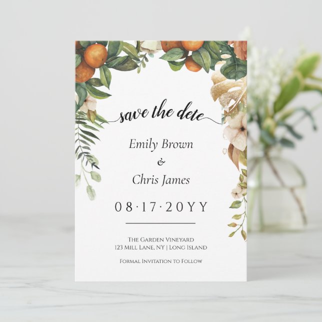 Guld Blommigt | Elegant Eucalyptus Greenery Spara Datumet (Stående Fram)