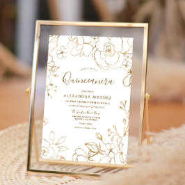 Guld Blommigt Elegant Vit modern quinceanera Party Inbjudningar