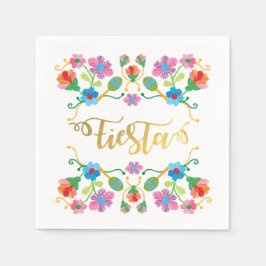 Guld Blommigt Fiesta Mexican Embroidery Napkins Pappersservett