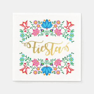 Guld Blommigt Fiesta Mexican Folkart Napkins Pappersservett