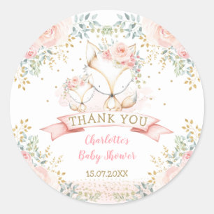  Guld Blommigt Fox Boho Woodland Baby Shower Runt Klistermärke
