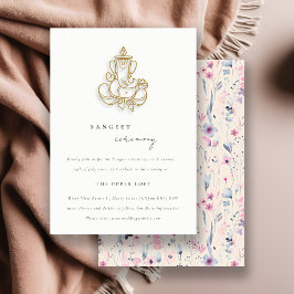  Guld Blommigt Ganesh Indian Bröllop Sangeet Tilläggskort