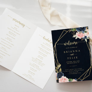 Guld, Blommigt, geometrisk vikt Bröllop Program