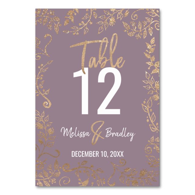 Guld Blommigt Glitter Ombre Mauve Lilac Bordsnumme Bordsnummer (Framsidan)