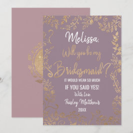 Guld Blommigt Glitter Ombre Mauve Lilac Bridesmaid Inbjudningar