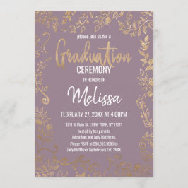 Guld Blommigt Glitter Ombre Mauve Lilac Studenten Inbjudningar