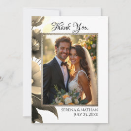 Guld Blommigt Gräns Bröllop - tackkort för fotopat Tack Kort