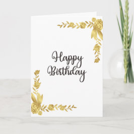 Guld Blommigt Grattis på födelsedagen Hälsning Kort