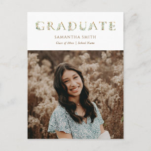Guld Blommigt Greenery Typography Photo Studenten Inbjudan Vykort