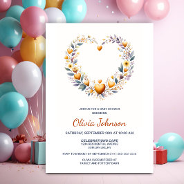 Guld Blommigt Heart Baby Shower Inbjudningar