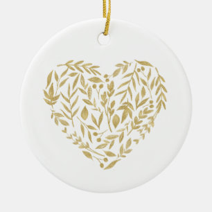 Guld Blommigt Heart Bröllop, herr och fru Date Loc Julgransprydnad Keramik
