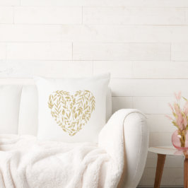 Guld Blommigt Heart Text Kärlek Bröllop Valentine Kudde