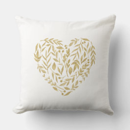 Guld Blommigt Heart Text Kärlek Bröllop Valentine  Kudde